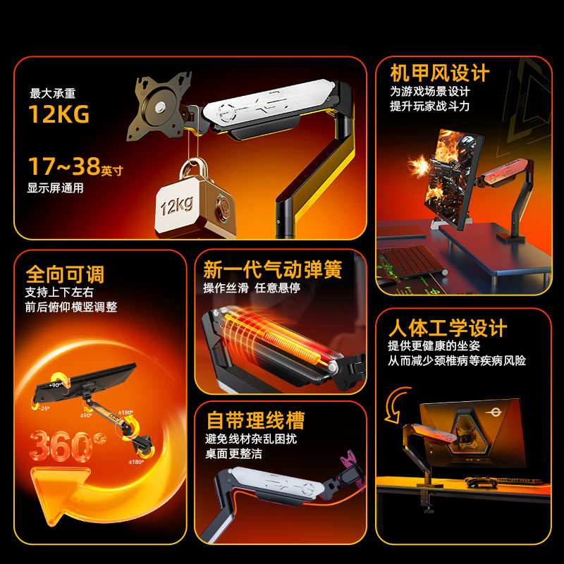 泰坦军团显示器支架机械臂双屏桌面电脑升降悬臂VESA屏幕T300 PRO - 图0