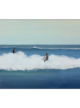 蓝色海滩冲浪插图原版装饰画