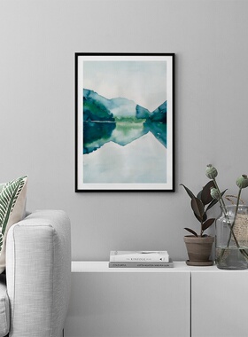 liveart 森林湖泊山水蓝色水彩原版装饰画WATERCOLOR MOUNTAINS