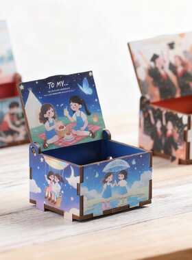 新款热卖儿童节友情系列艺术六面彩绘手摇音乐盒朋友礼物动漫摆件