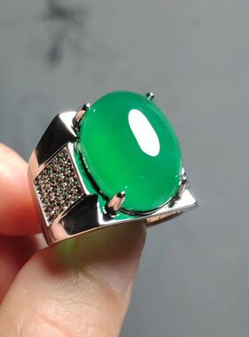 冰种绿玉髓超霸气男戒指活扣可调大号翡翠色玉石指环男士扳指玉石