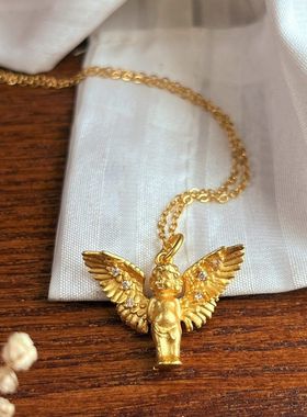 复古风百搭新款上市黄铜气质优质设计感可爱小天使项链吊坠锁骨链