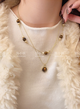 美拉德双层虎眼石长款毛衣链