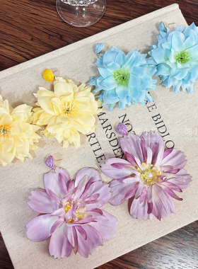 蓝色波斯菊耳环轻奢花朵流苏耳钉