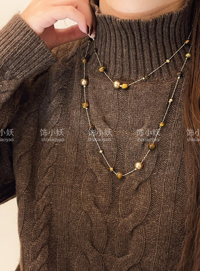 双层叠戴虎眼石项链女2025新款