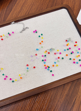 彩虹糖果～多巴胺串珠耳环水晶项链女短款锁骨链项链配饰轻奢小众