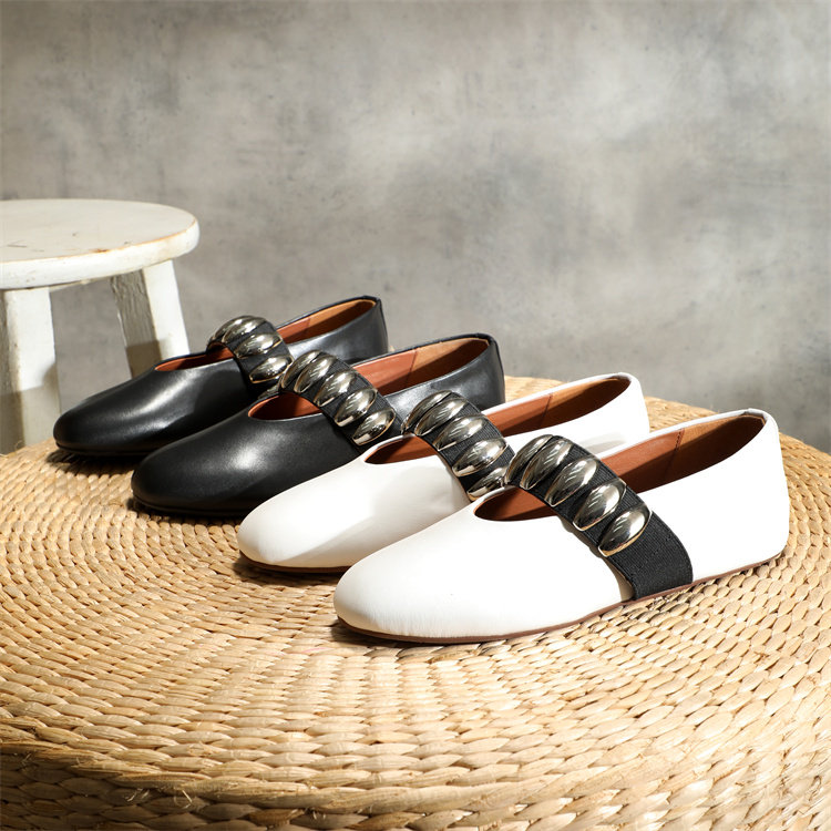 2024新款真皮圆头小香风一字带钻扣玛丽珍浅口平底舒适芭蕾简约,淘宝优惠券,粉丝福利购,淘宝优惠卷