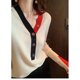 European spring fashion color block V-neck sweater