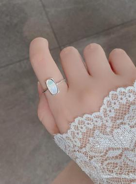 小众高级感轻奢贝壳戒指S925纯银方圆形白贝母个性几何百搭指环