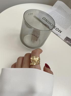 韩国东大门重工性冷淡风s925纯银戒指女百搭不规则凹凸异性指环