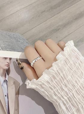 韩版S925纯银创意爱心拼接戒指女ins小众冷淡风同款银饰品