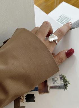 黑凤凰s925纯银重工打造光面爱心戒指日韩简约高级感食指开口指环