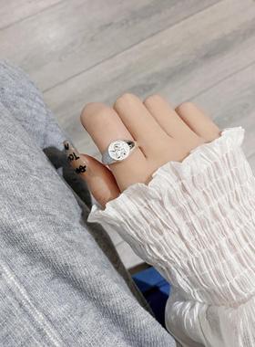 欧美风简约气质复古金属风S925纯银浮雕天使戒指高级感手饰品