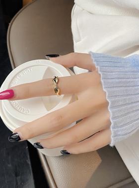 韩国小众复古ins波浪扭纹极简925纯银戒指几何形百搭开口指环