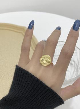 欧美网红夸张复古S925纯银戒指活口街拍风创意恶魔之眼雕刻圆形