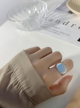 韩版秋季INS风极简S925纯银椭圆形光面开口戒指轻奢感百搭指环女