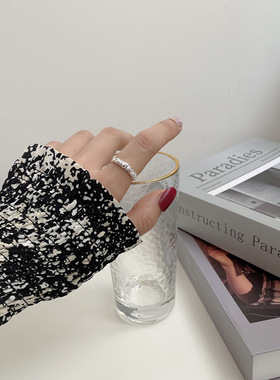 欧美式时尚不规则凹凸面戒指S925纯银锡箔纸开口异形个性简约指环