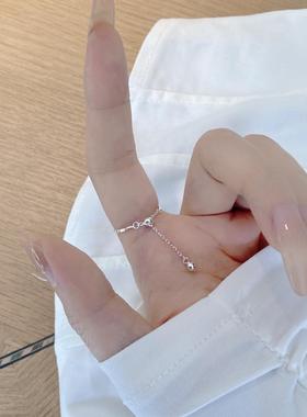 韩版S925纯银抽拉链条戒指女生个性百搭小众闺蜜手饰可调节