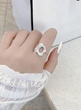 韩国通体925纯银锡箔纸熔肌理纹戒指女韩版ins气质网红食指戒