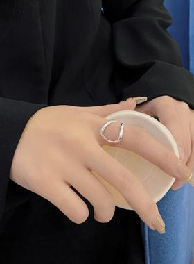 韩版925纯银双线戒指几何极简不规则开口戒女时尚百搭ins网红饰品
