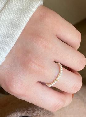 珍珠戒指女小众设计时尚食指手工素圈弹力绳指环2023年新款潮配饰