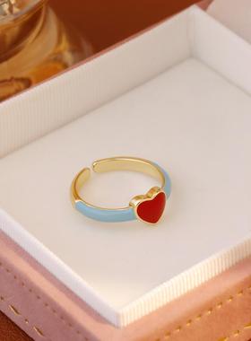 小众设计感滴油红色爱心戒指女时尚气质百搭指环开口戒2025年爆款