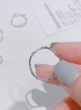 日韩简约素圈波浪纯银戒指女百搭小众设计气质冷淡风个性指环