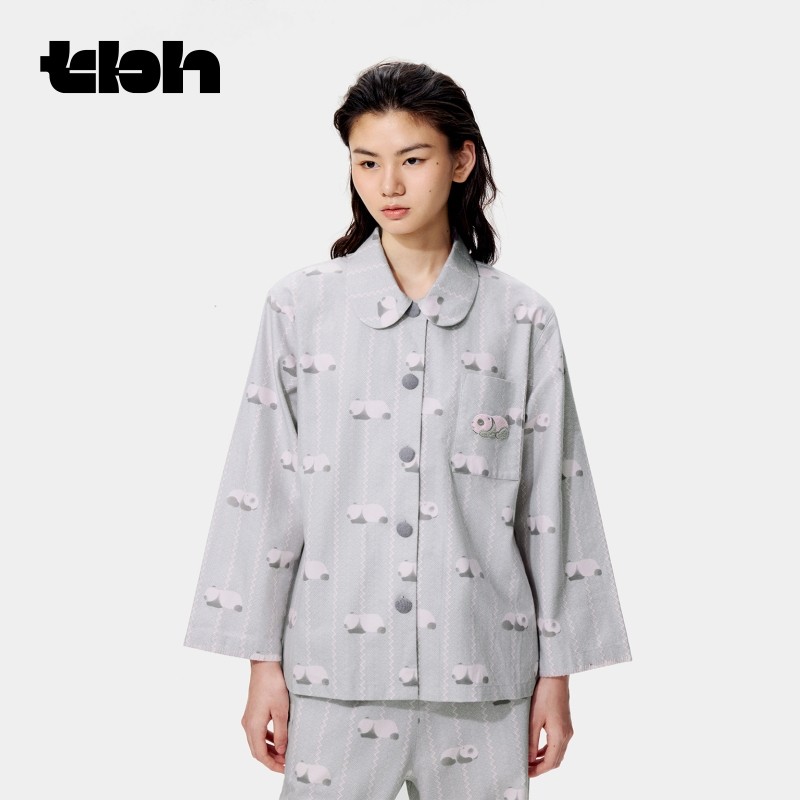 tbh野兽派家居熊猫嘭嘭全棉加厚法兰绒家居服套装可外穿睡衣女冬,淘宝优惠券,粉丝福利购,淘宝优惠卷