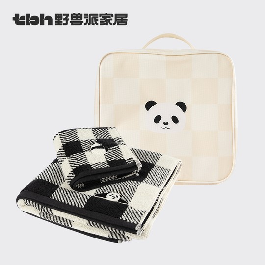 tbh野兽派家居熊猫嘭嘭丝100%丝柔纺新疆棉毛浴巾礼盒礼物*