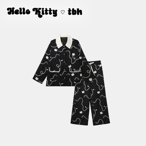 tbh野兽派家居Hello Kitty天丝棉长款家居服套装四季可外穿睡衣女 - 图3