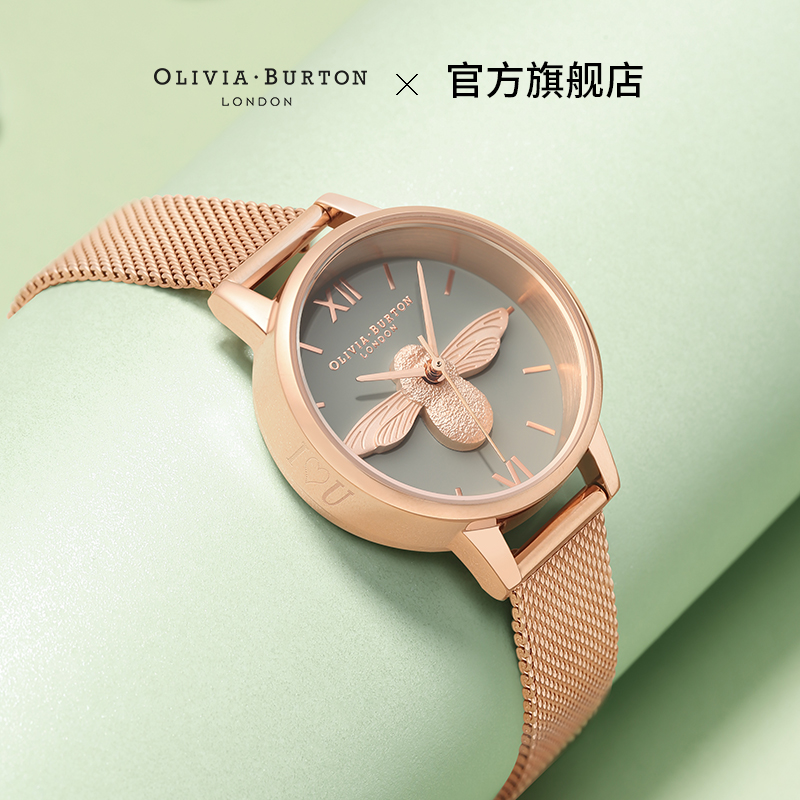 OliviaBurton小蜜蜂手表女 欧美表玫瑰金复古绿小众轻奢女表礼物 - 图1