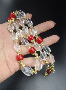 原创天然随型白水晶珊瑚珠大尺寸项链国风中式汉服配饰