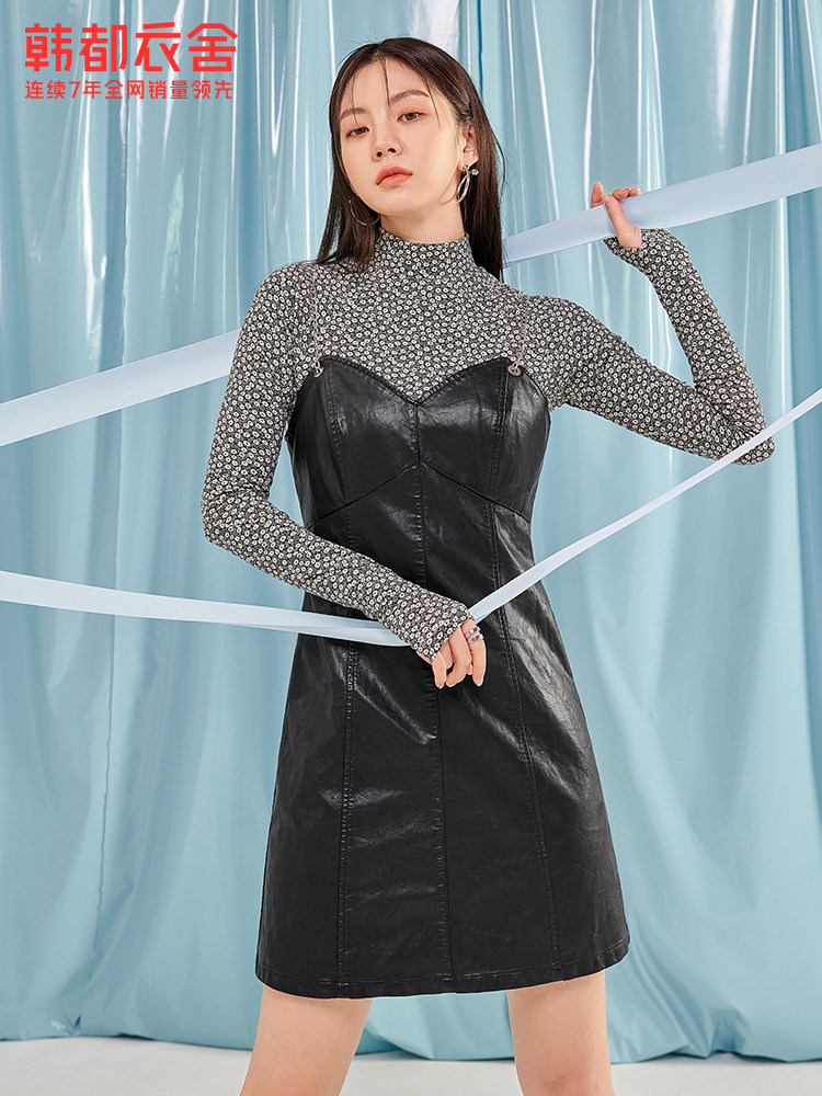 韩都衣舍outlets2021法式pu连衣裙 韩都衣舍outlets店连衣裙