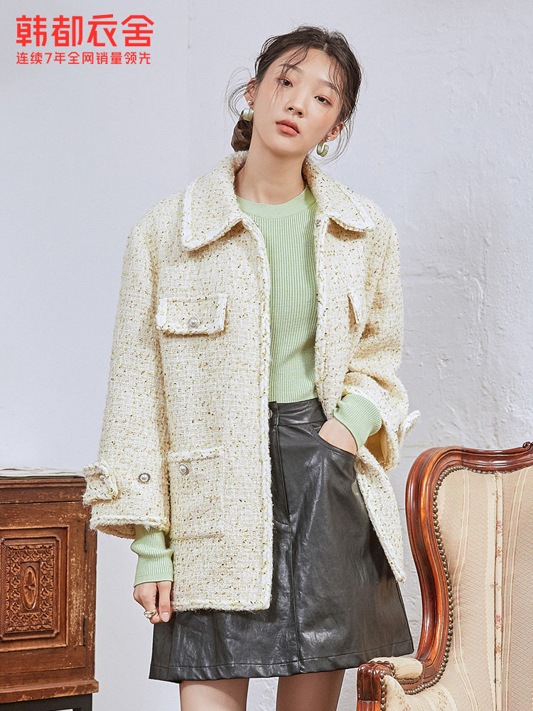 韩都衣舍outlets冬复古粗花呢上衣 韩都衣舍outlets店毛呢外套
