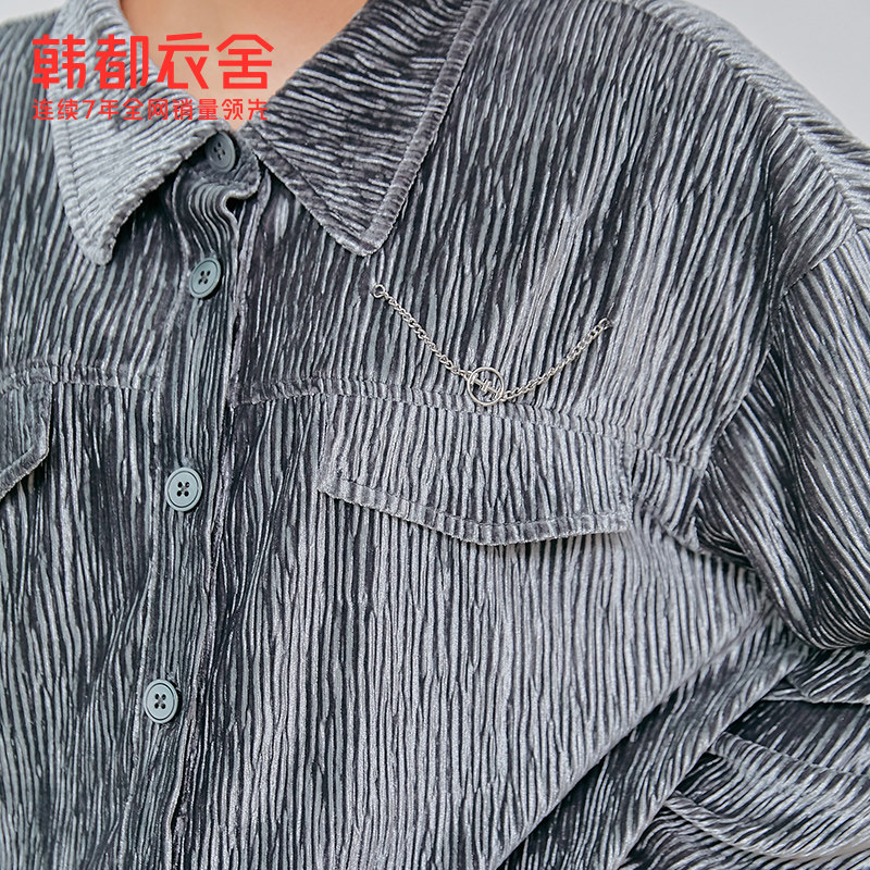 韩都衣舍秋复古宽松休闲丝绒女衬衫 韩都衣舍outlets店衬衫