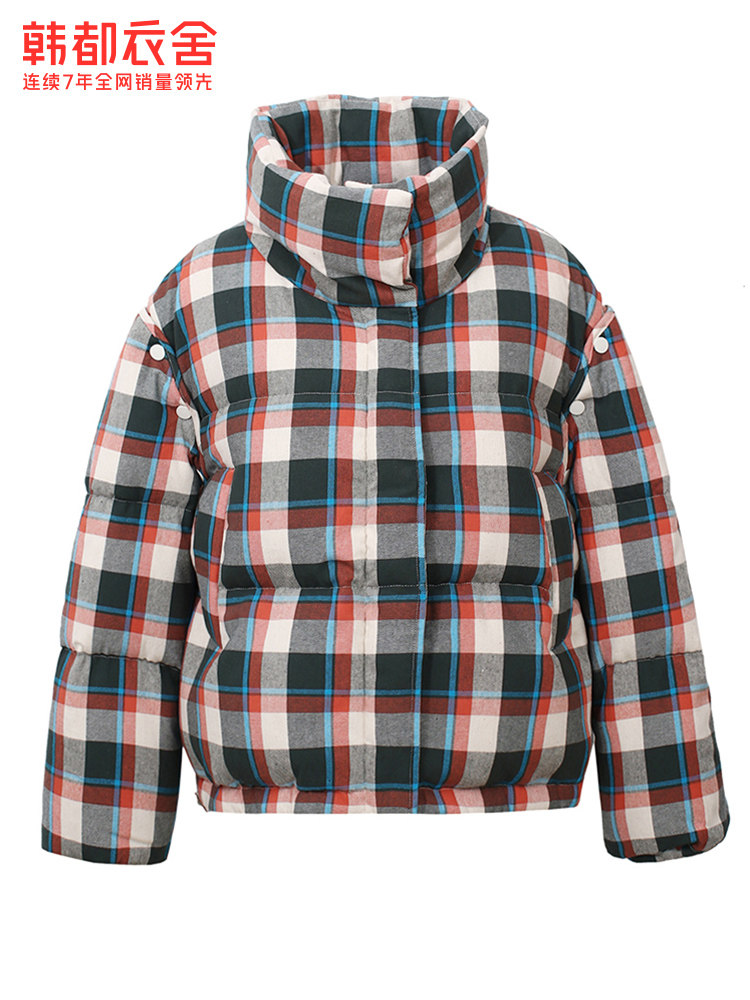 韩都衣舍outlets冬格纹袖子羽绒服 韩都衣舍outlets店羽绒服