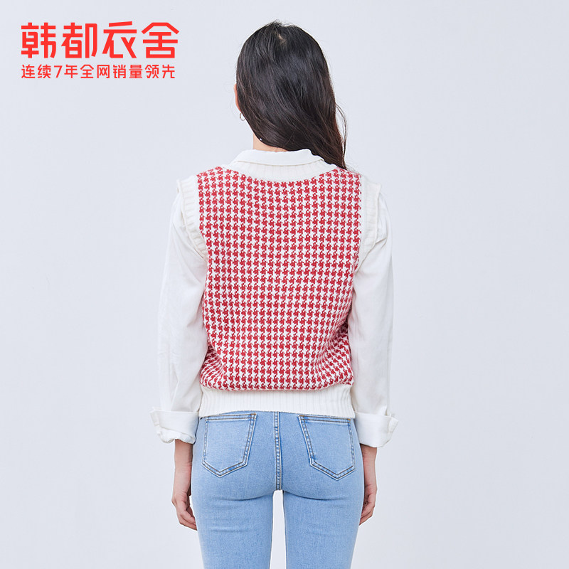 韩都衣舍outlets复古千鸟格马甲 韩都衣舍outlets店马夹