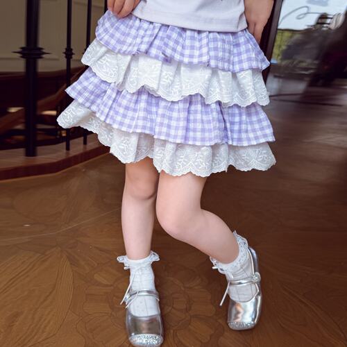 女童半身裙夏装2026新款洋气儿童高腰格子蛋糕裙女孩韩版蓬蓬短裙 - 图1