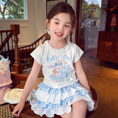 女童半身裙夏装2026新款洋气儿童高腰格子蛋糕裙女孩韩版蓬蓬短裙 - 图0
