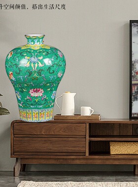 景德镇陶瓷器仿古扒花珐琅彩花瓶装饰品家居客厅电视柜摆件大号