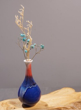 景德镇陶瓷彩釉花瓶摆件桌面台面迷你小花瓶博古架家居插花装饰品