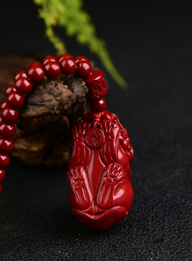 紫金砂朱砂独角大号霸王貔貅吊坠108颗珠链款本命年挂件男女款