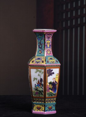 景德镇陶瓷仿乾隆描金花瓶2024新款复古插花瓶中式客厅工艺品摆件
