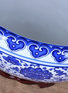 景德镇陶瓷鱼缸 青花陶瓷鱼盆 水仙乌龟缸 家居客厅装饰摆件摆设