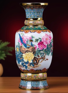 大清乾隆粉彩花瓶景德镇陶瓷仿古摆件中式家居客厅电视柜桌面装饰