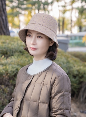 韩系秋冬碎花渔夫帽女遮阳显脸小