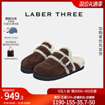 LABER THREE 2023 autumn winter new small and fragrant hair wool slippers Boken semi-drag women outwear the Burken shoes