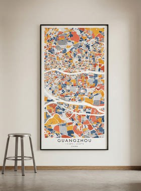 玄关城市地图挂画定制 走廊竖版过道装饰画 进门入户背景墙画