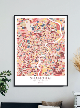 上海城市线描抽象北欧装饰画