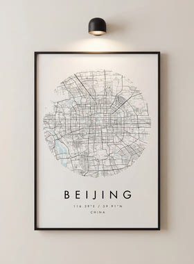城市地图挂画极简客厅玄关可定制